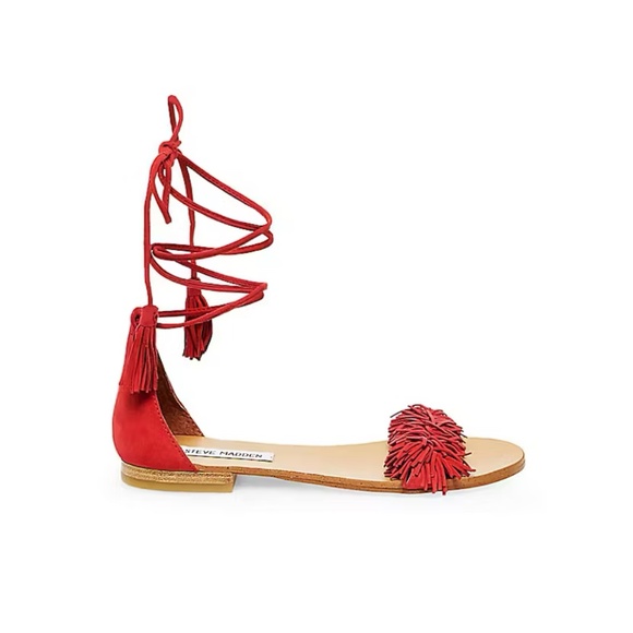 Steve Madden Sweettyy Fringe Lace-Up Sandals Red Size 7 - Picture 1 of 12